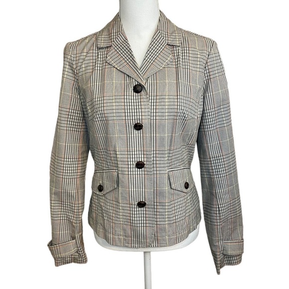 Isaac Mizrahi Brown Windowpane Plaid Blazer Target faux leather buttons. Size M - Picture 1 of 16